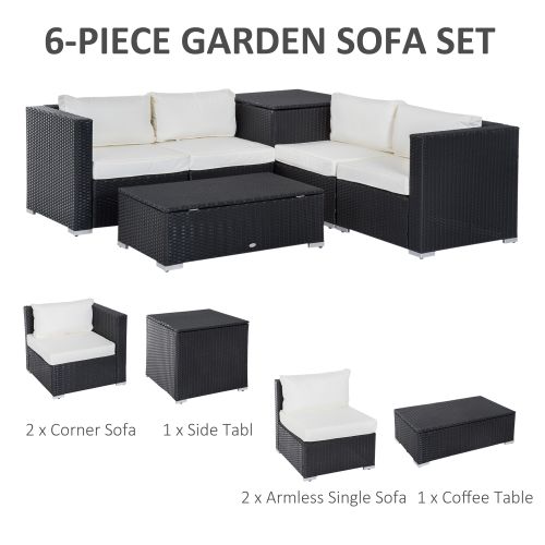 Holland 6 Piece Rattan Sofa Set With Cushions-Black/Beige