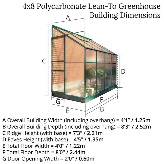 Polycarbonate Lean-To Greenhouse - Available In 2 Sizes