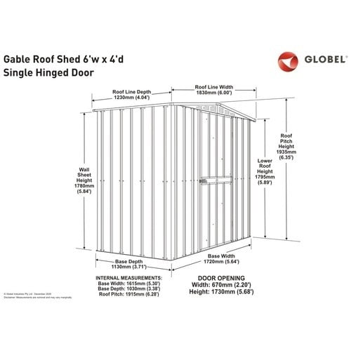 Globel Apex Hinged 6x4 Single Door Metal Garden Shed