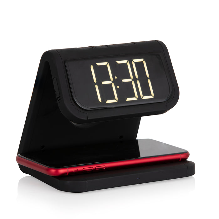 LED Alarm Clock With Wireless Charger - Black