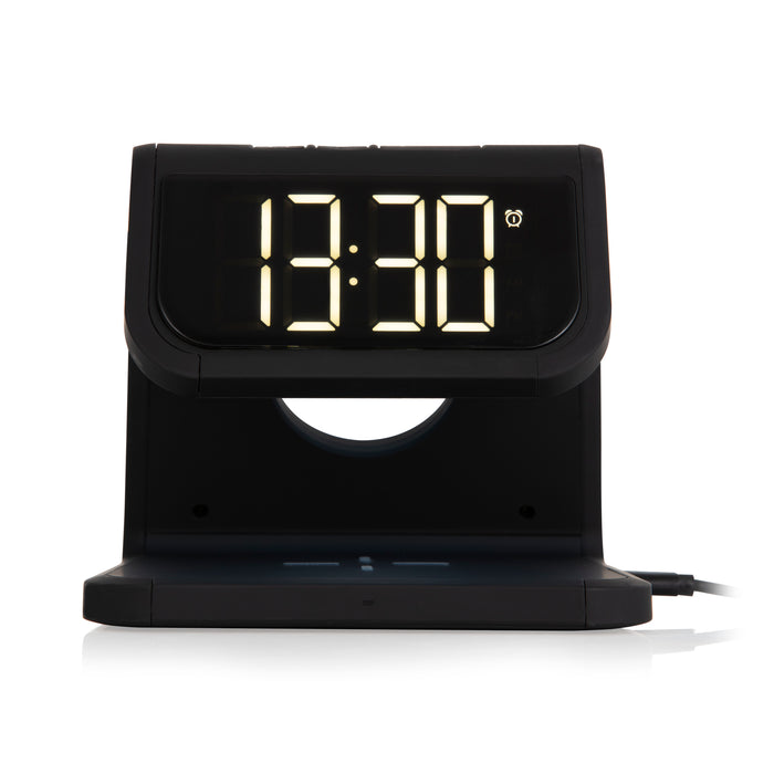 LED Alarm Clock With Wireless Charger - Black