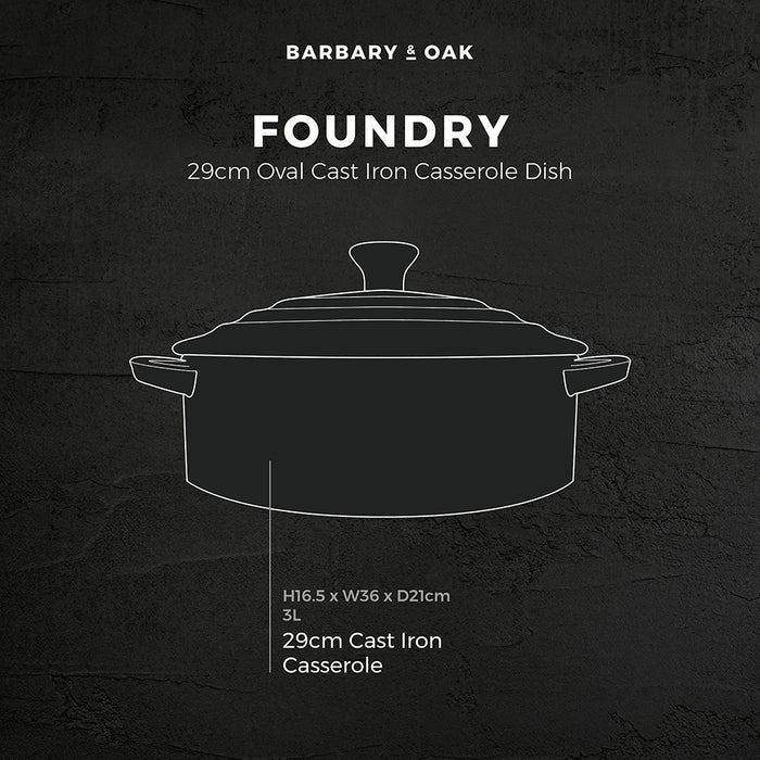 Barbary & Oak Foundry 29cm Oval Cast Iron Casserole Pan - Available In 4 Colours