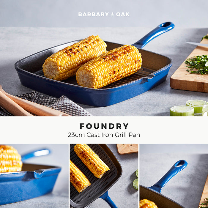 Barbary & Oak Foundry 23cm Cast Iron Grill Pan - Available In 4 Colours
