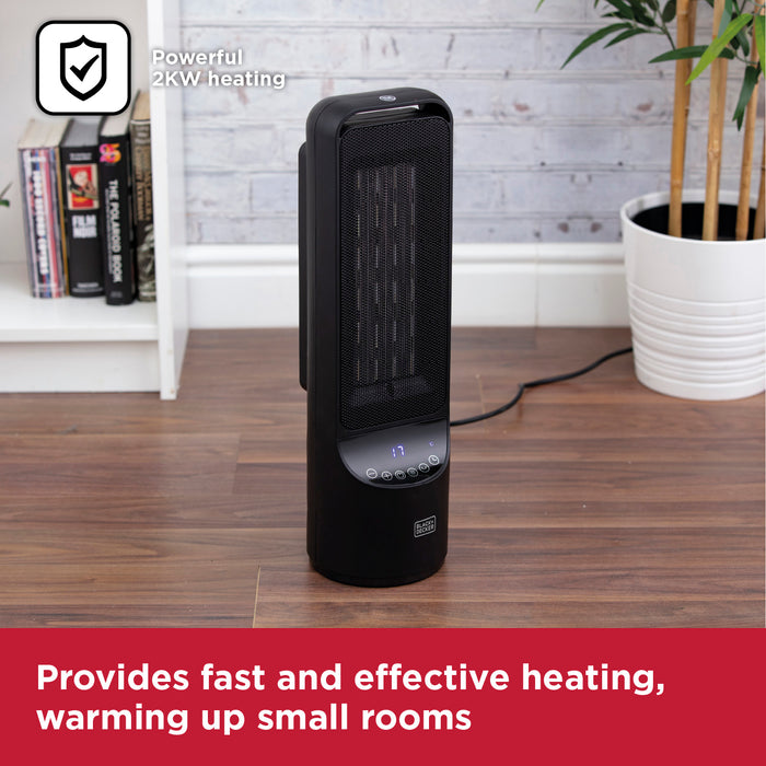 Black & Decker 2KW Low Noise Ceramic Tower Heater With 12 Hour Timer  - Black