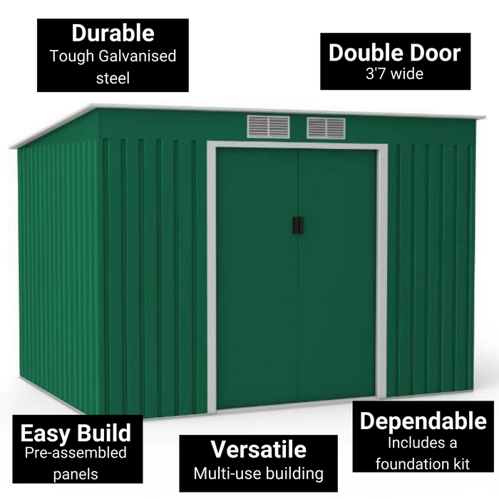 Lotus Hestia Pent Metal Shed Including Foundation Kit - Available In 3 Sizes