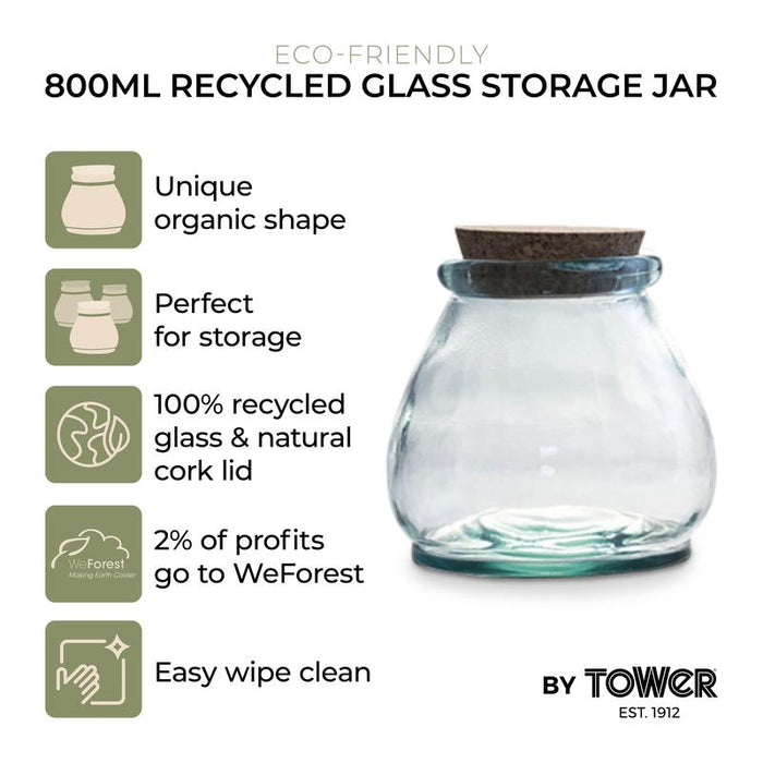 800ml Recycled Glass Jar With Cork Lid