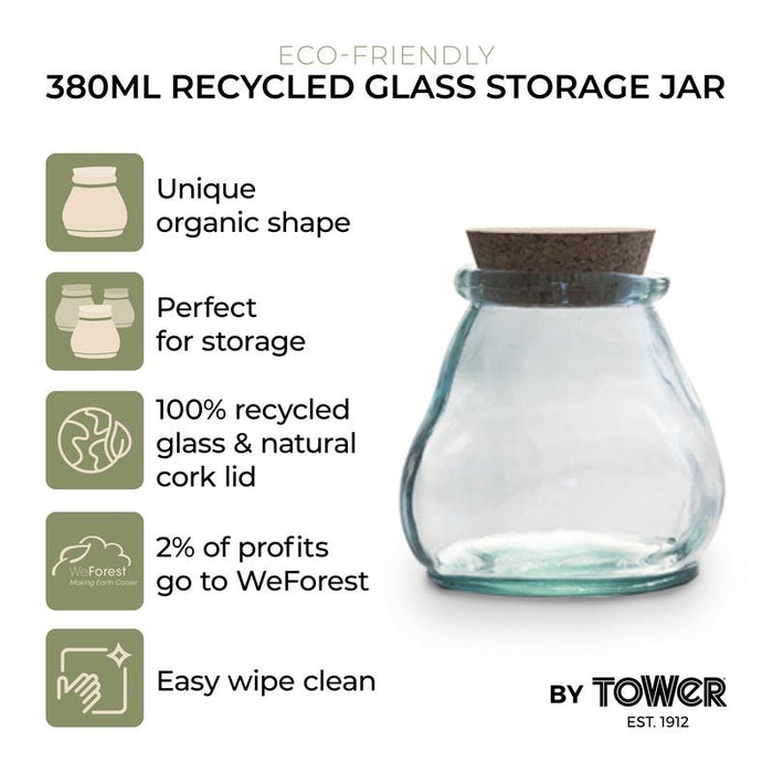 380ml Recycled Glass Jar With Cork Lid