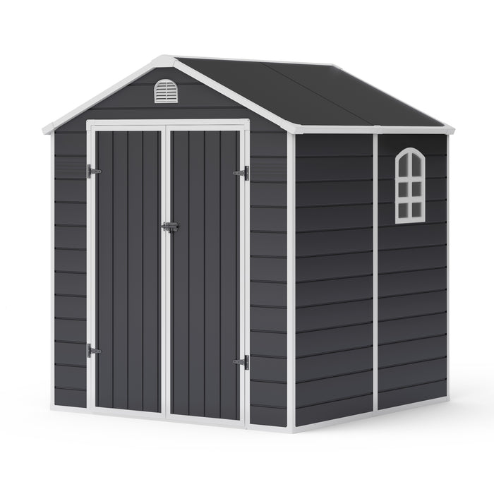 Lotus Sono Apex Plastic Garden Storage Shed Including Foundation Kit Grey - Available In 3 Sizes