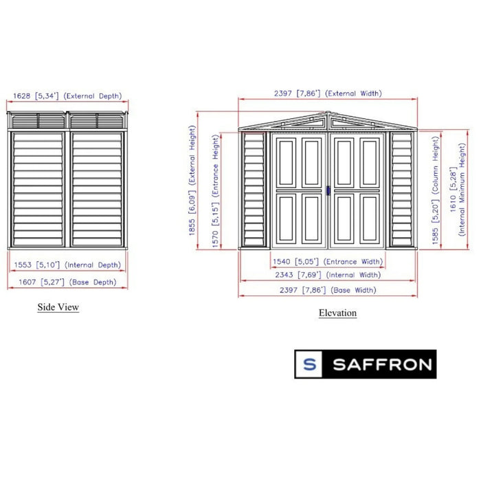 Saffron 8x5ft Vinyl Garden Shed With Foundation Kit