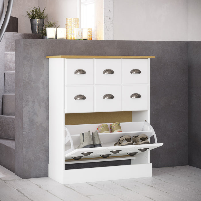 Nola Shoe Cabinet - White & Pine