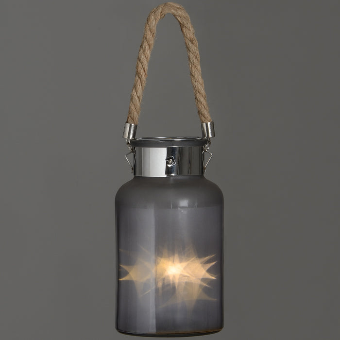 Frosted Glass Lantern With Rope Detail & Interior LED