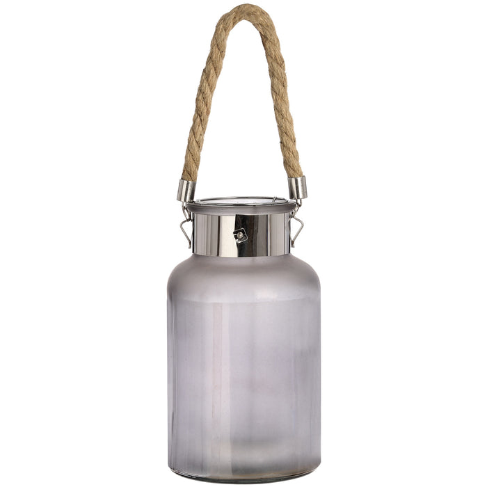 Frosted Glass Lantern With Rope Detail & Interior LED
