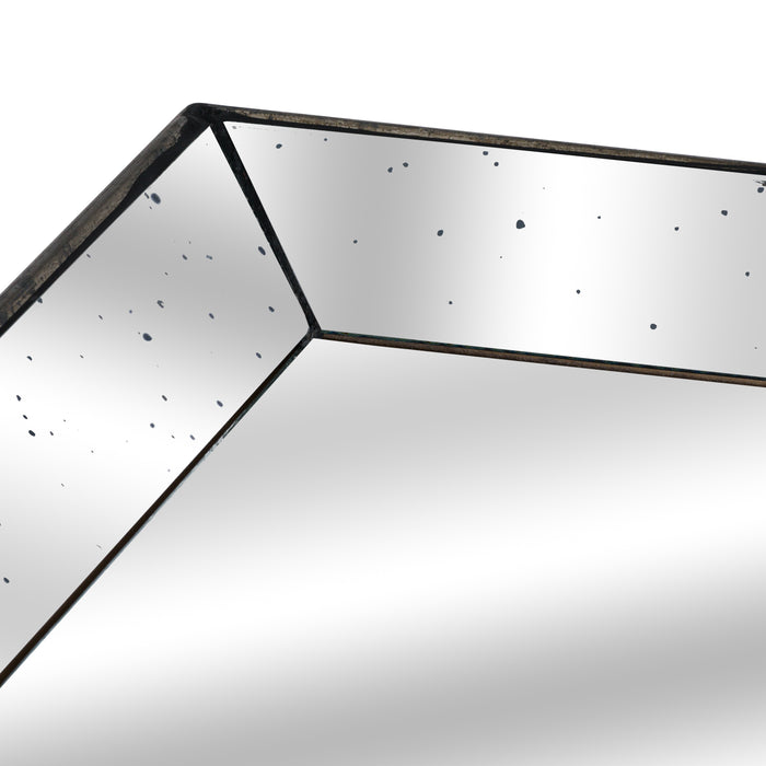 Large Astor Distressed Mirrored Square Tray With Wooden Detailing