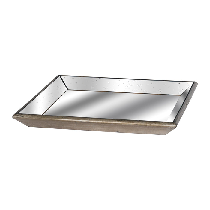 Large Astor Distressed Mirrored Square Tray With Wooden Detailing