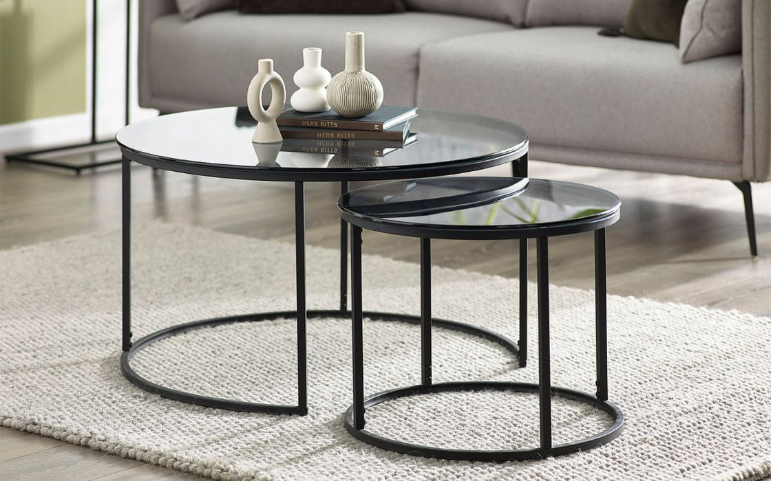 Julian Bowen Chicago Round Nesting Coffee Tables - Smoked Glass