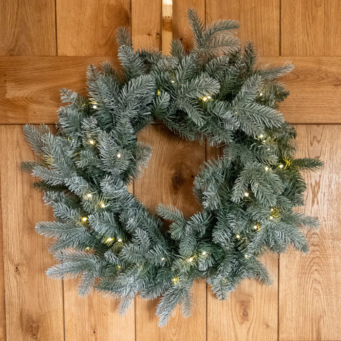 Frosted Mulberry 24" Wreath With 50 Warm White Lights
