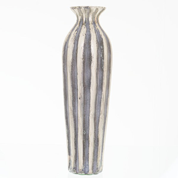 Burnished And Grey Striped Tall Vase