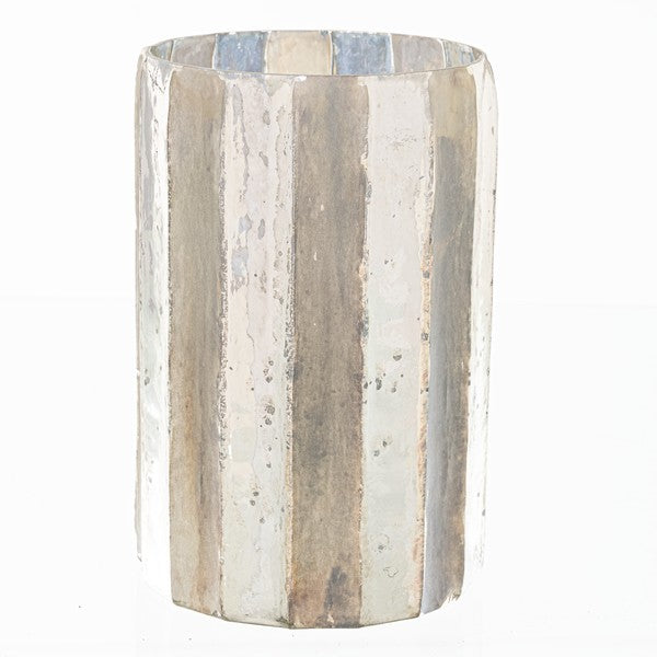 Silver And Grey Striped Candle Holder