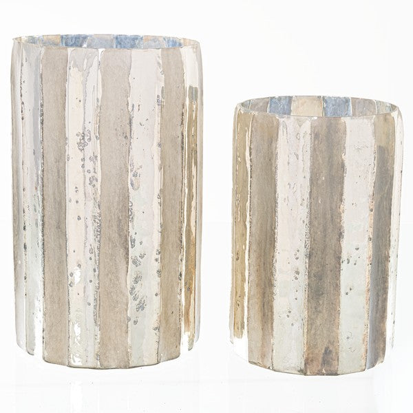 Large Silver And Grey Striped Candle Holder