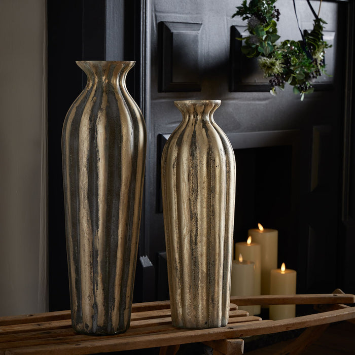 Burnished And Grey Striped Medium Vase