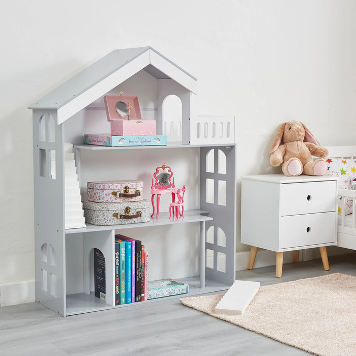 Kids Grey Dolls House Bookcase