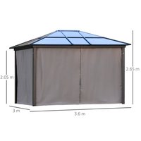Outdoor Aluminium Hardtop Gazebo Patio Shelter w/ Mesh and Curtains 3.6x3m