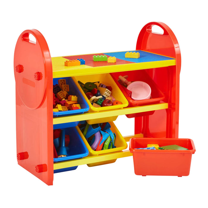 Children's 6-Bin Storage Organiser Unit with Construction Tabletop