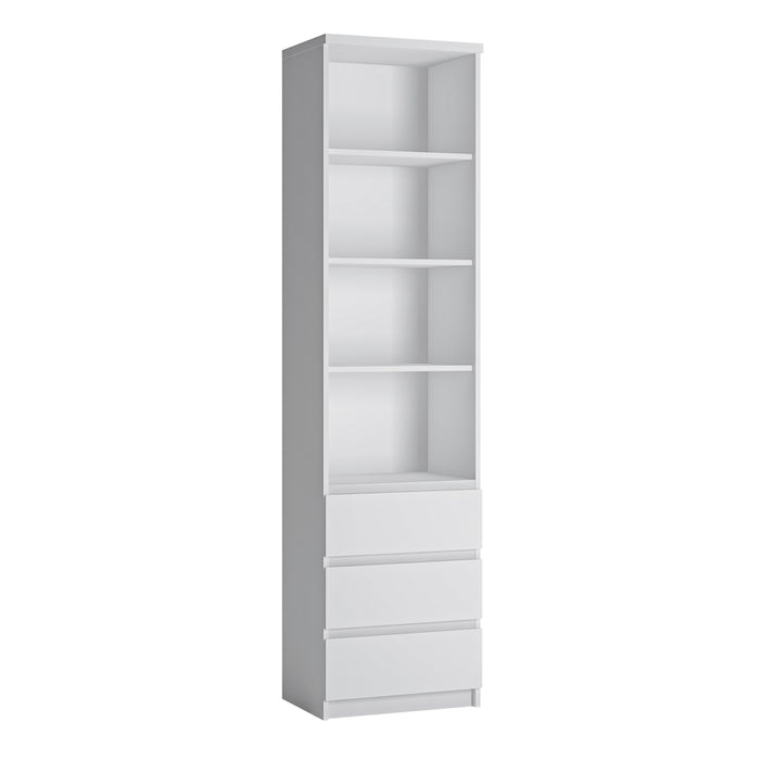 Fribo Tall Narrow 3 Drawer Bookcase - Available In 2 Colours