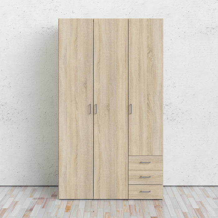 Space 3 Door 3 Drawer Wardrobe - Available In 2 Colours