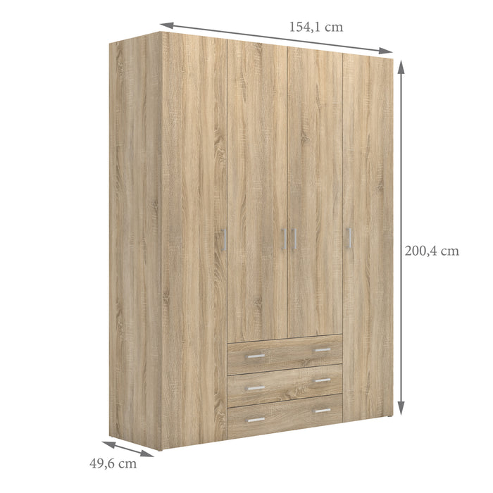 Space 4 Door 3 Drawer Wardrobe - Available In 2 Colours