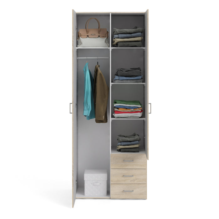Space 2 Door 3 Drawer Wardrobe - Available In 2 Colours