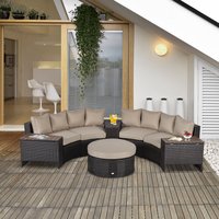 8 PCs Outdoor Rattan Conversation Furniture Sofa Set w/ Side Table & Cushioned