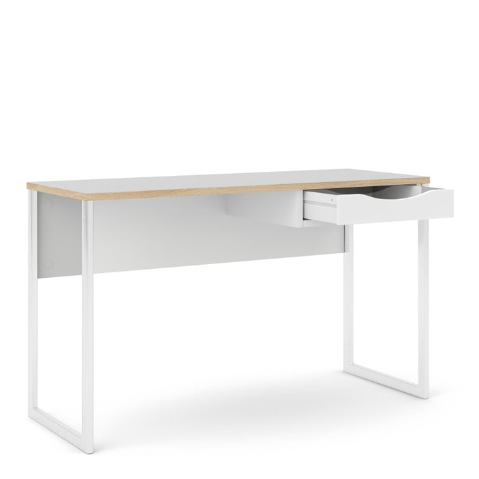 Function Plus 1 Drawer Wide Desk 130cm - White & Oak