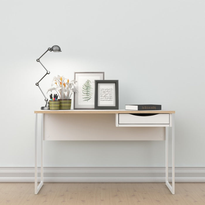 Function Plus 1 Drawer Wide Desk 130cm - White & Oak