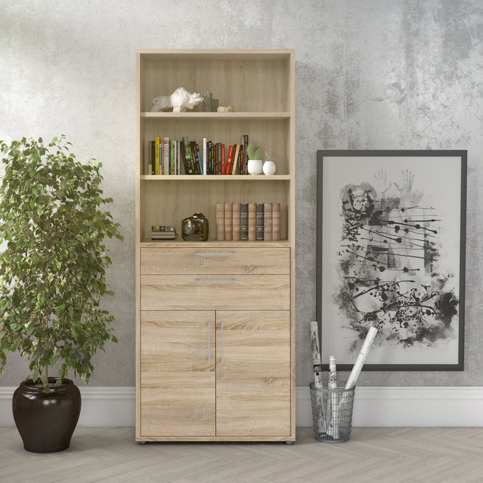 Prima 3 Shelves With 2 Drawers & 2 Doors Bookcase - Available In 3 Colours
