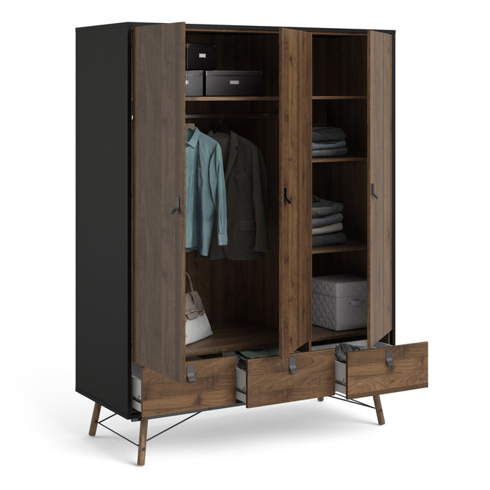 Ry 3 Door 3 Drawer Wardrobe - Available In 3 Colours