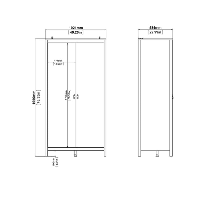 Barcelona Wardrobe With 2 Doors - Available In 2 Colours