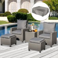 5 PCs Outdoor Rattan Lounge Footstool Cooler Bar Coffee Table Conversation Set