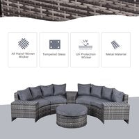 Outdoor Rattan Conversation 8 PCs Furniture Sofa Set w/ Side Table & Cushioned