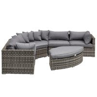 6 PCs Outdoor Rattan Sofa Set Half Round Conversation Set w/ Cushions