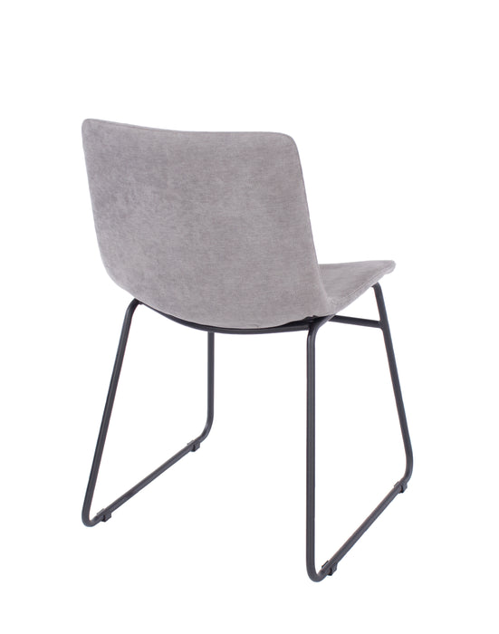 Contemporary grey fabric upholstered dining chairs with black metal legs (pair)