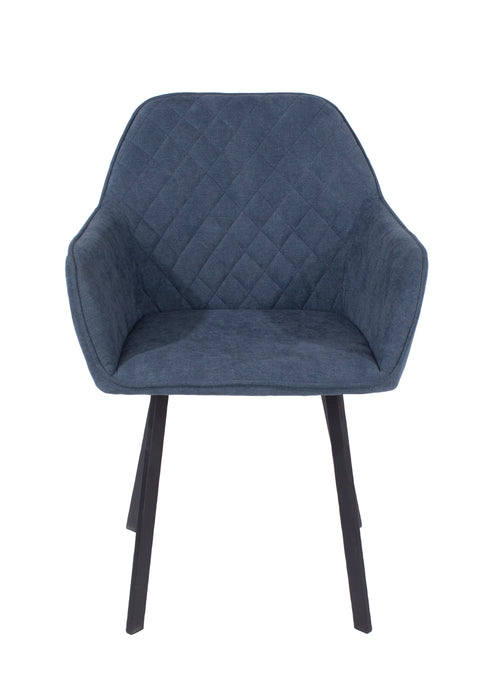 Contemporary blue fabric upholstered armchairs with black metal legs (pair)