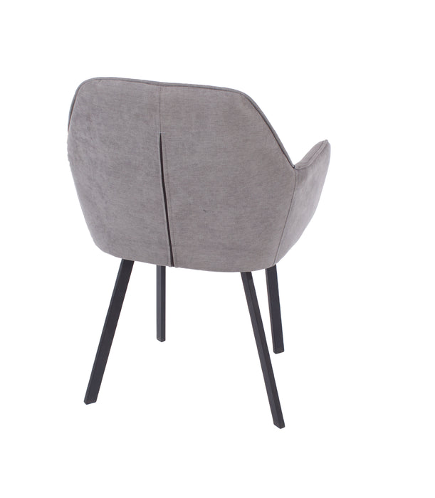 Contemporary grey fabric upholstered armchairs with black metal legs (pair)