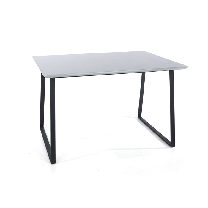 Contemporary rectangular table with black metal legs, high gloss grey