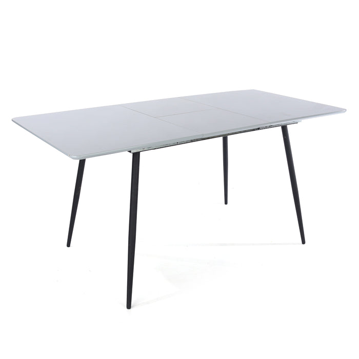 Contemporary rectangular exttending table with metal legs, high grey gloss