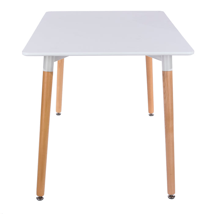 Contemporary rectangular table with wooden legs, white