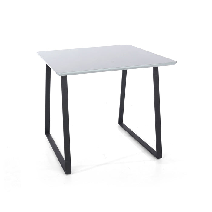 Contemporary square table with black metal legs, high gloss grey
