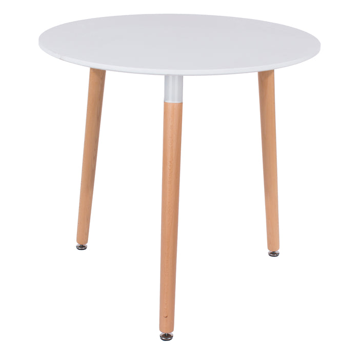 Contemporary round table with wooden legs, white