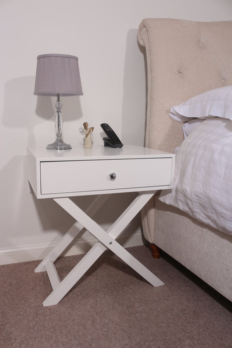 Painted X leg  1 drawer petite bedside cabinet