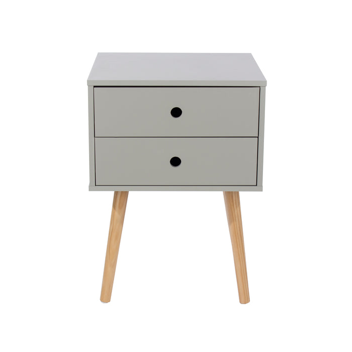Painted scandia, 2 drawer & wood legs bedside cabinet